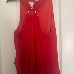 Cache Red Sleeveless Blouse with Gold Accent